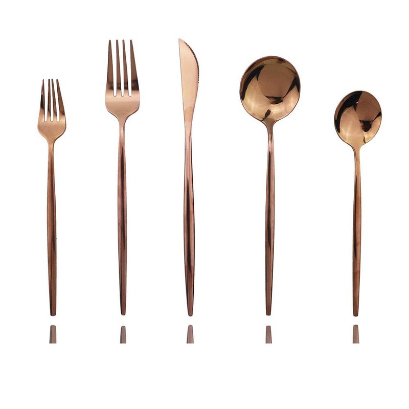 JASHII Rose Gold Silverware Set, JASHII 20-Piece Stainless Steel Flatware Cutlery Set for 4, Elegant Hourglass Polished Mirror Finish, Ideal for Home Hotel Wedding Festival Party, Dishwasher Safe - Image 1